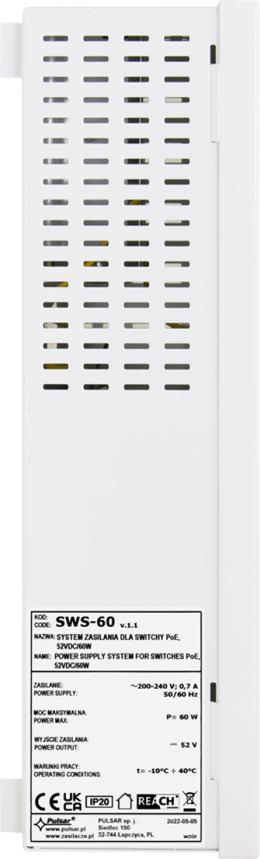 Sistema di alimentazione per switch poe, 52vdc/60w