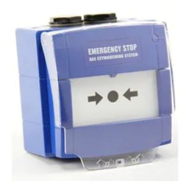 Pulsante manuale conv.rottura vetro ip 67 blu