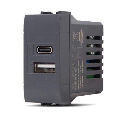 Presa usb 5v=2.4a a+c t1-nero