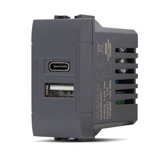 Presa usb 5v=2.4a a+c t1-nero