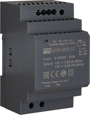 Convertitore ddr 12v/60w/5a dc/dc for din rail
